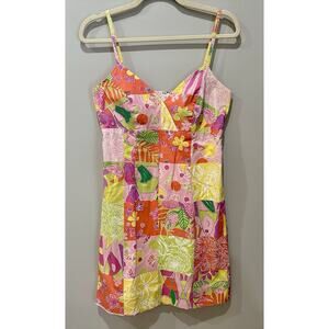 VTG Lilly Pulitzer Dress Chef's Blend Patchwork Size 6 Spaghetti Straps Preppy